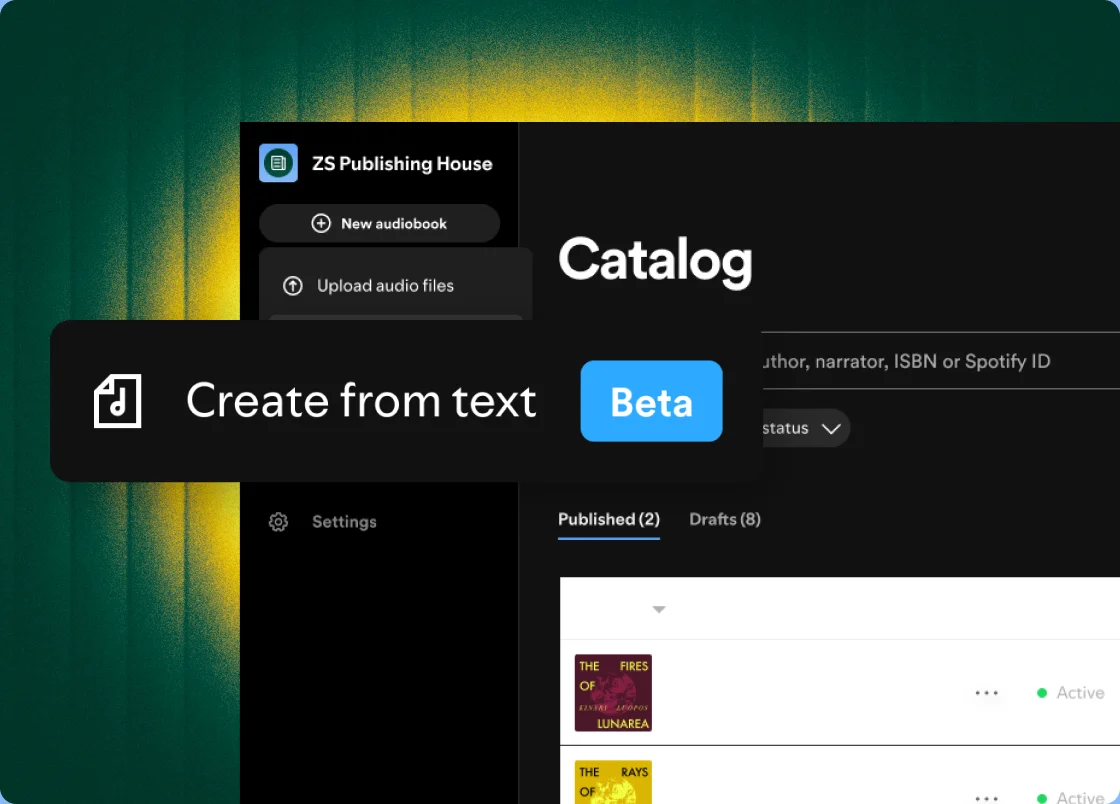 Screenshot of the Create from text option in Spotify for Authors