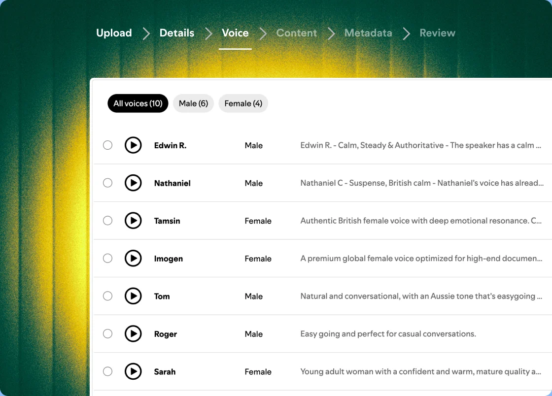 Screenshot of the voice selection interface