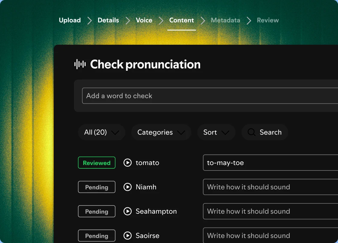 Screenshot of the pronunciation editing interface